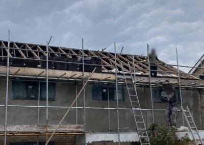 House roof stripped under full scaffold for loft and roof works